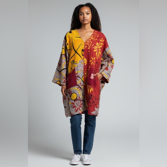 Shes1Oak Dresses & Skirts - 9 🌸 Kantha Serena w open slit in front with pockets, handmade reversible OS